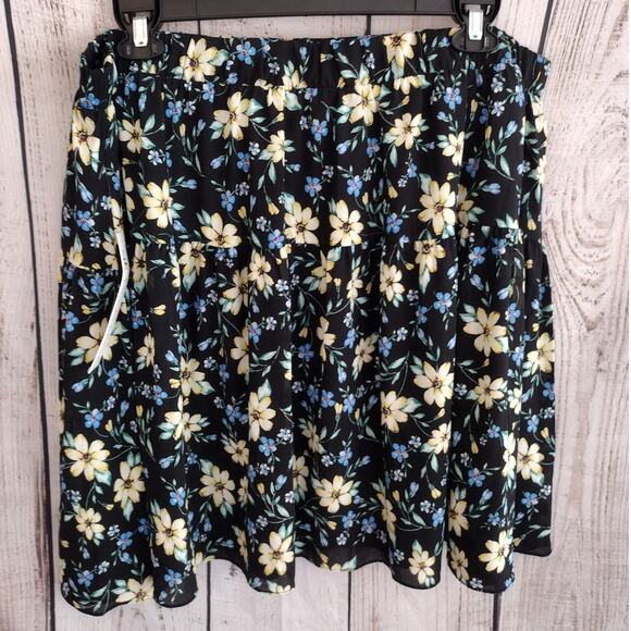 Marybelle Dia & Co NEW Black Floral Two-Tier Pull-On Flare Skirt Womens 3X Plus - Picture 5 of 11